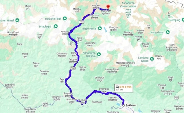 pokhara to muktinath jeep fare travel time and route google maps